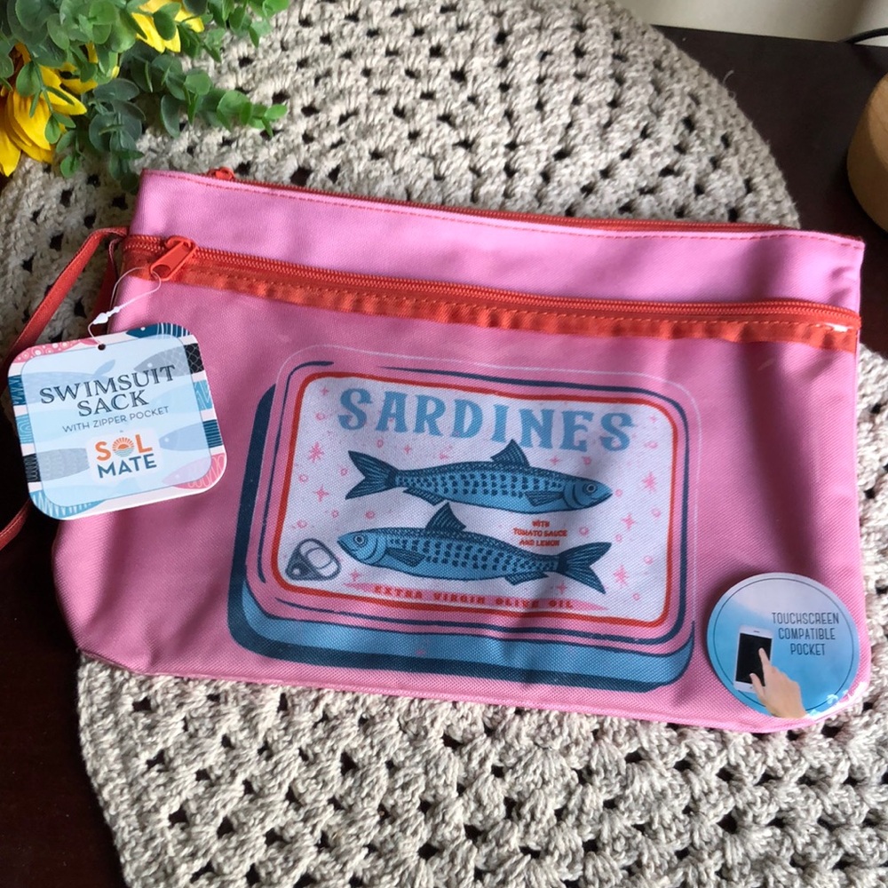 Pink Sardines Print Swimsuit Zip Sack Pouch